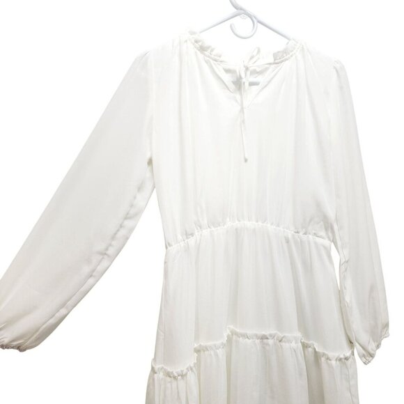 White Flowy Tiered Dress With girls Ruffle Hem & Long Sleeves Size 14 - Picture 5 of 12